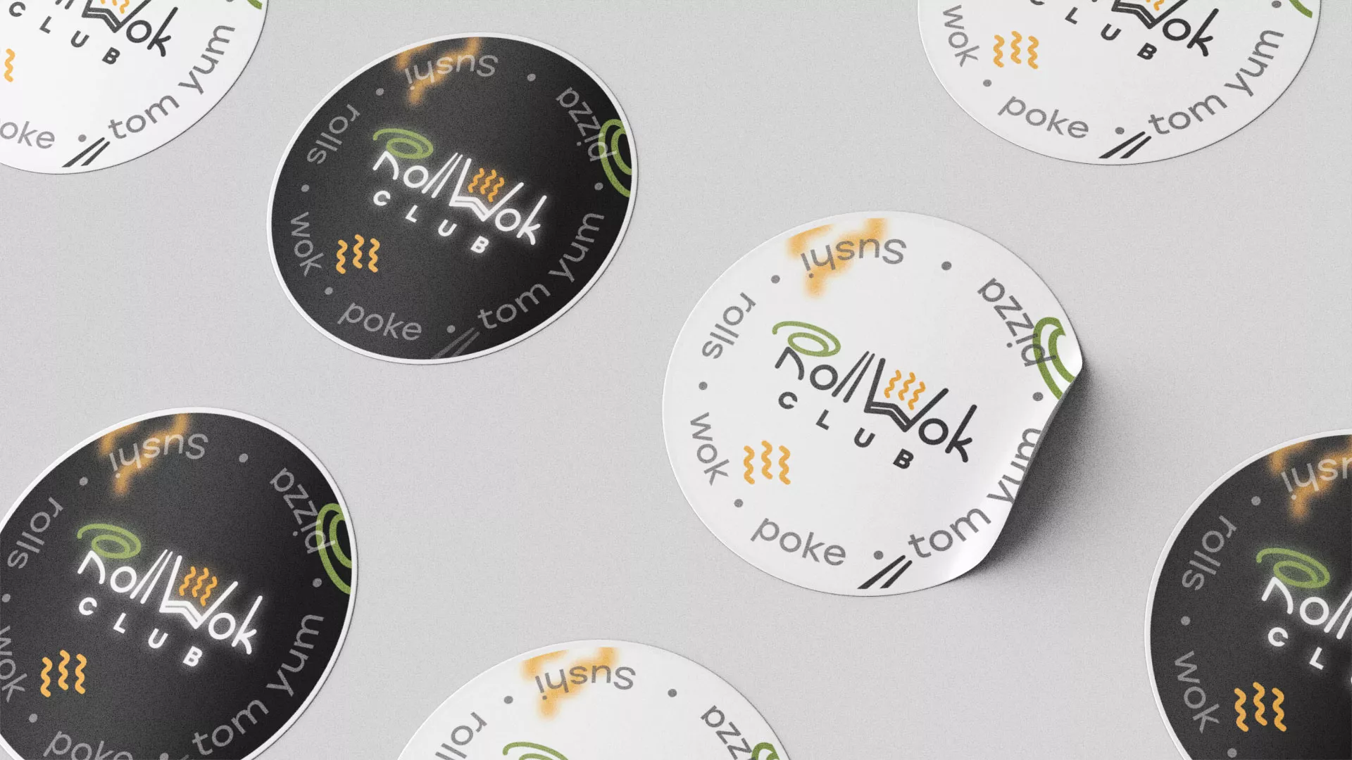Разработка дизайна наклеек для суши-бара «Roll Wok Club» в Олонце